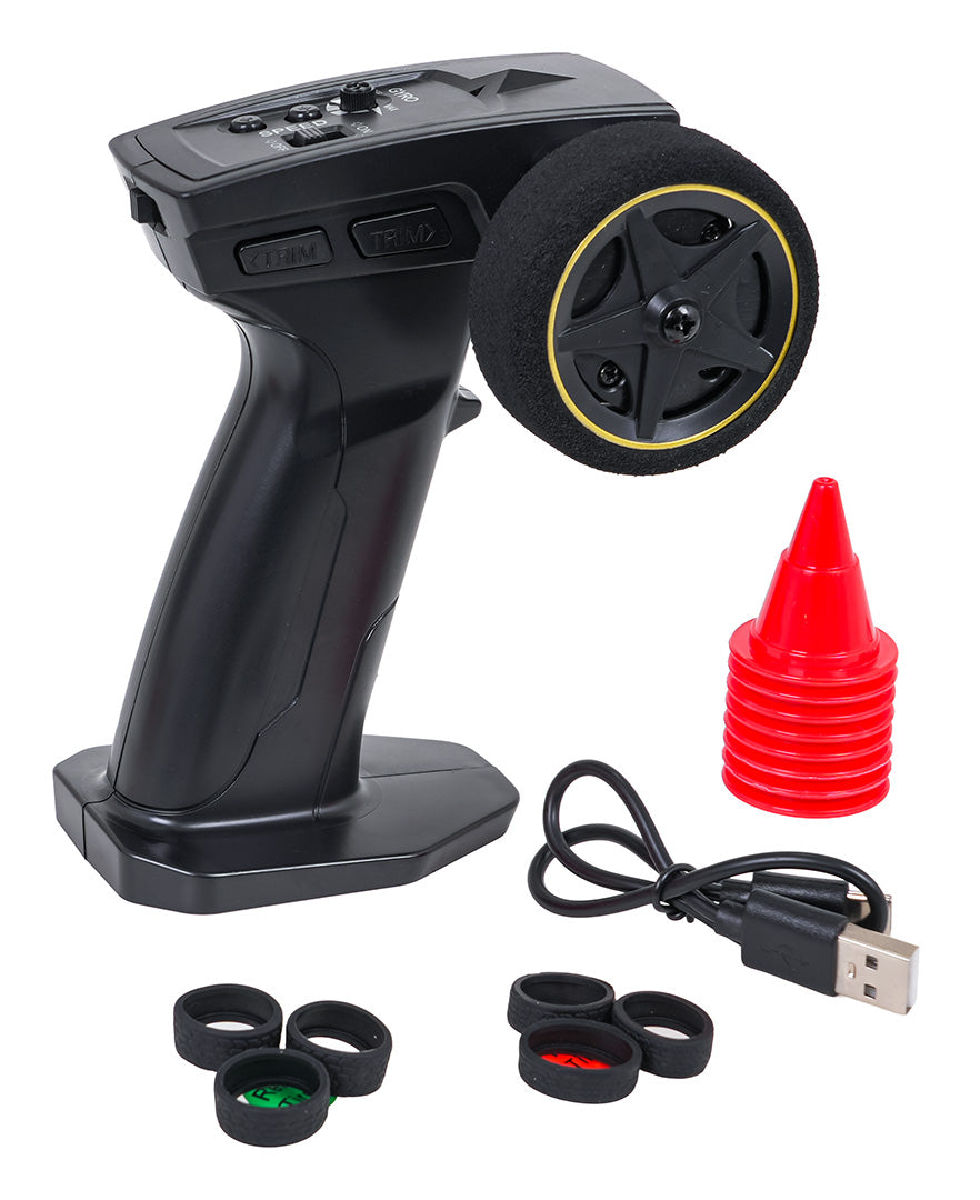 Radiovadāma drifta mašīna 1:43 (4WD, Gyro) oranža + aksesuāri, 14+