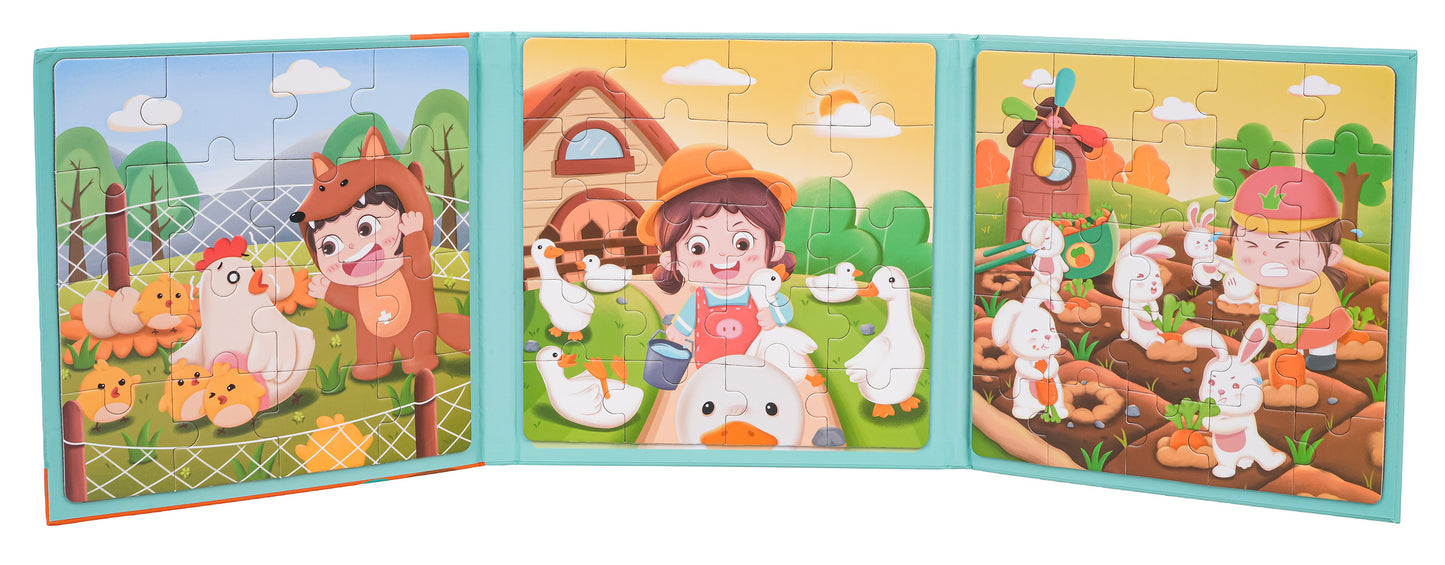 Magnētiskā fermas puzle grāmatā – 3 attēli, 61 detaļa (3+)