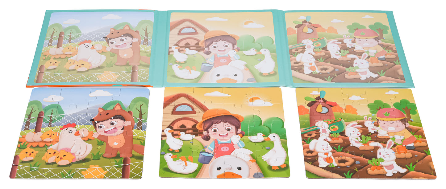 Magnētiskā fermas puzle grāmatā – 3 attēli, 61 detaļa (3+)