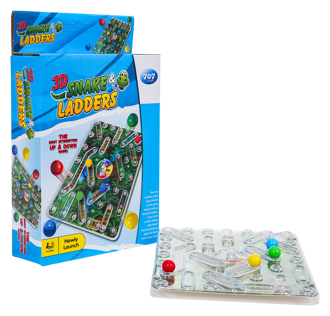 3D mini galda spēle “Čūskas un kāpnes” ar bumbiņām (2–4 spēlētāji, 4+)