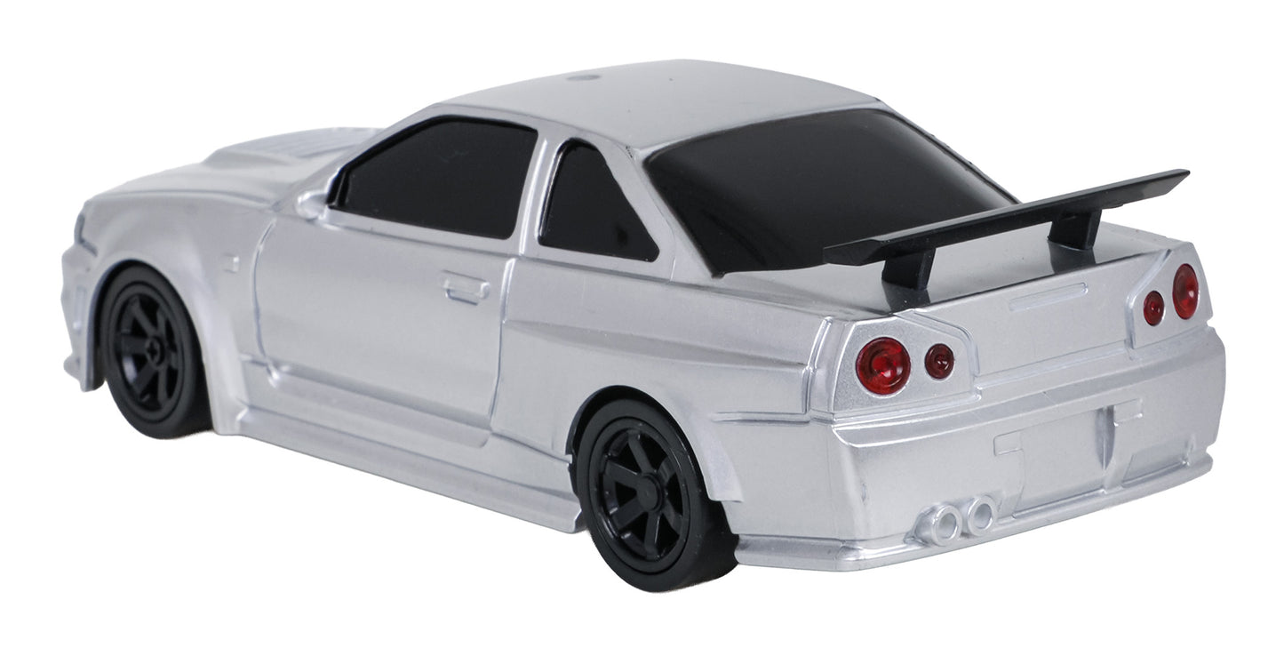 Radiovadāma drifta mašīna 1:43 (4WD, Gyro) sudraba + piederumi, 14+