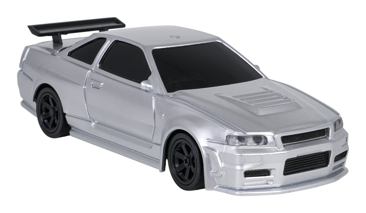 Radiovadāma drifta mašīna 1:43 (4WD, Gyro) sudraba + piederumi, 14+