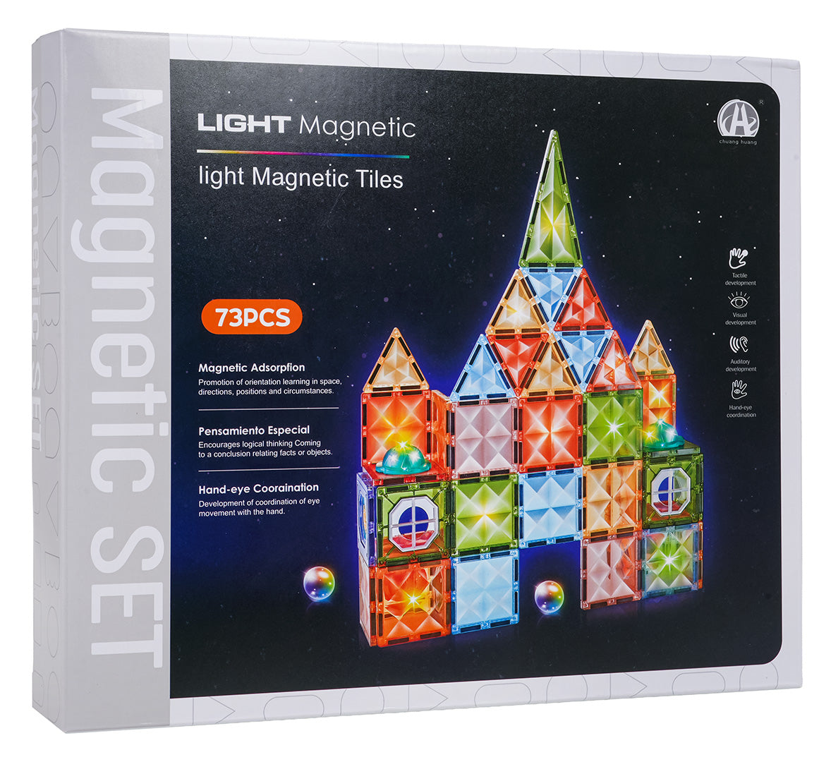 3D magnētisko klucīšu komplekts ar apgaismojumu – 73 gab