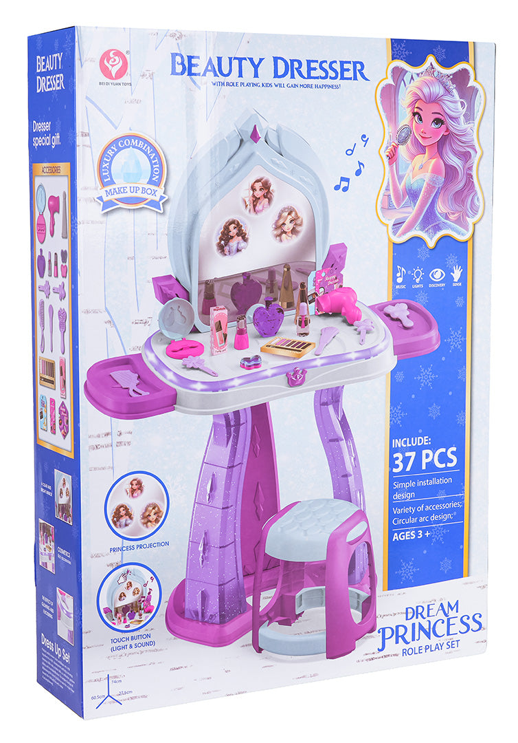 Tualetes galdiņš ar gaismām un skaņām (37 aksesuāri) + taburete, 3+