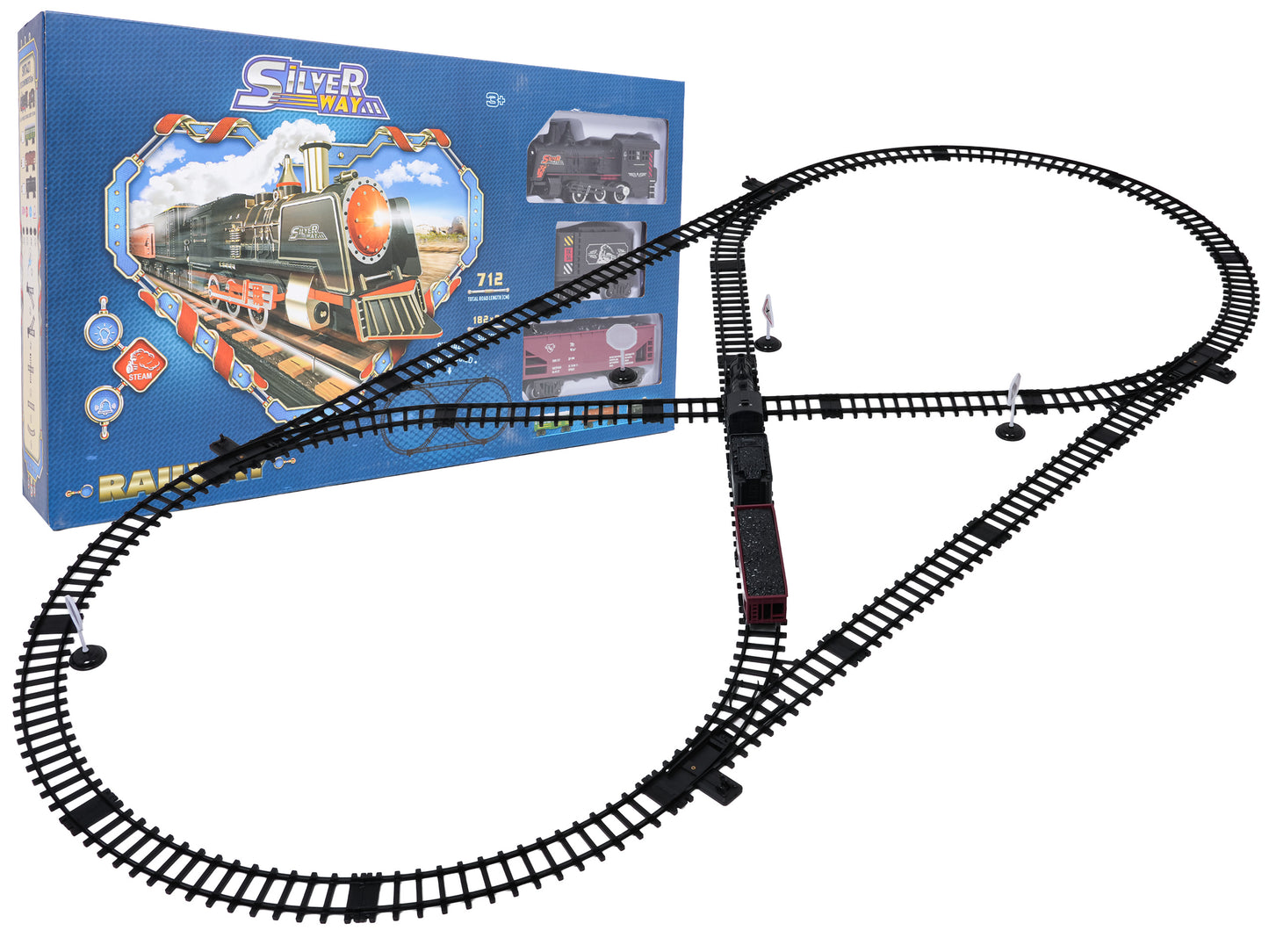 MEGA vilciens ar dūmu, gaismas un skaņas funkcijām