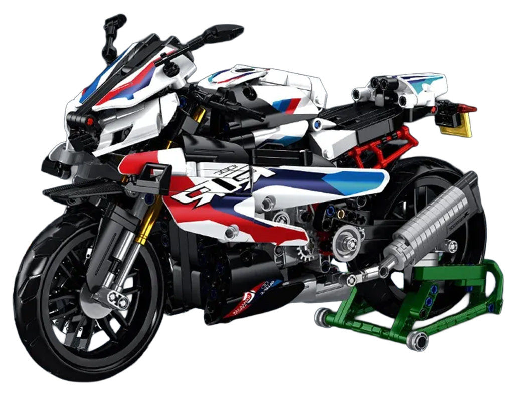 Motocikla sacīkšu konstruktors 912 gab. – balts sporta motocikls ar statīvu