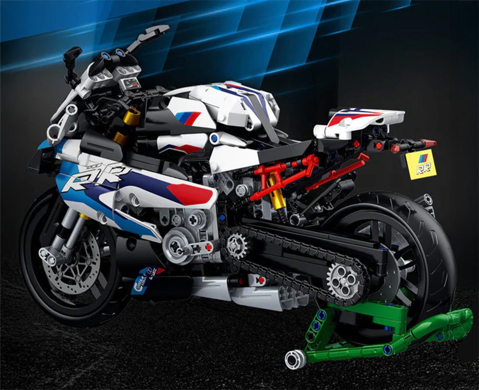 Motocikla sacīkšu konstruktors 912 gab. – balts sporta motocikls ar statīvu