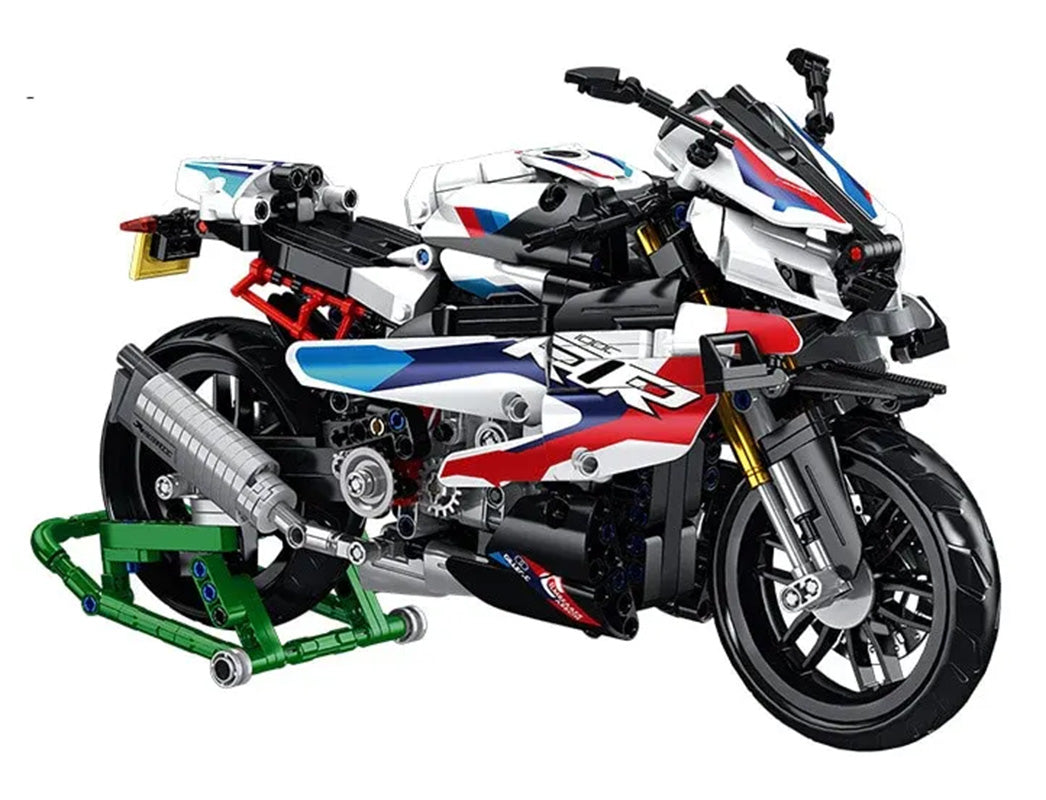 Motocikla sacīkšu konstruktors 912 gab. – balts sporta motocikls ar statīvu