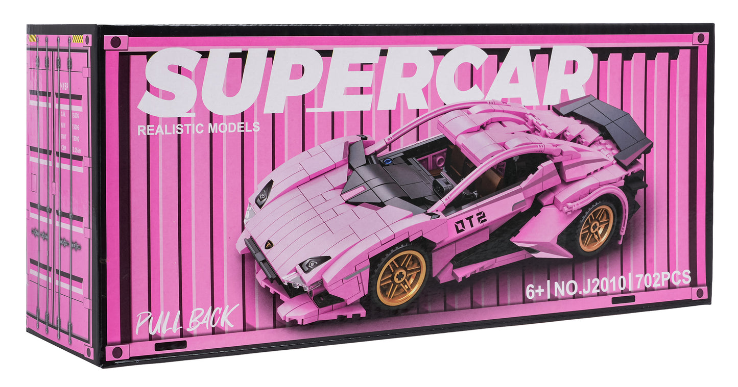 Rozā sporta auto klucīšu komplekts 702 gab. (Pull Back)