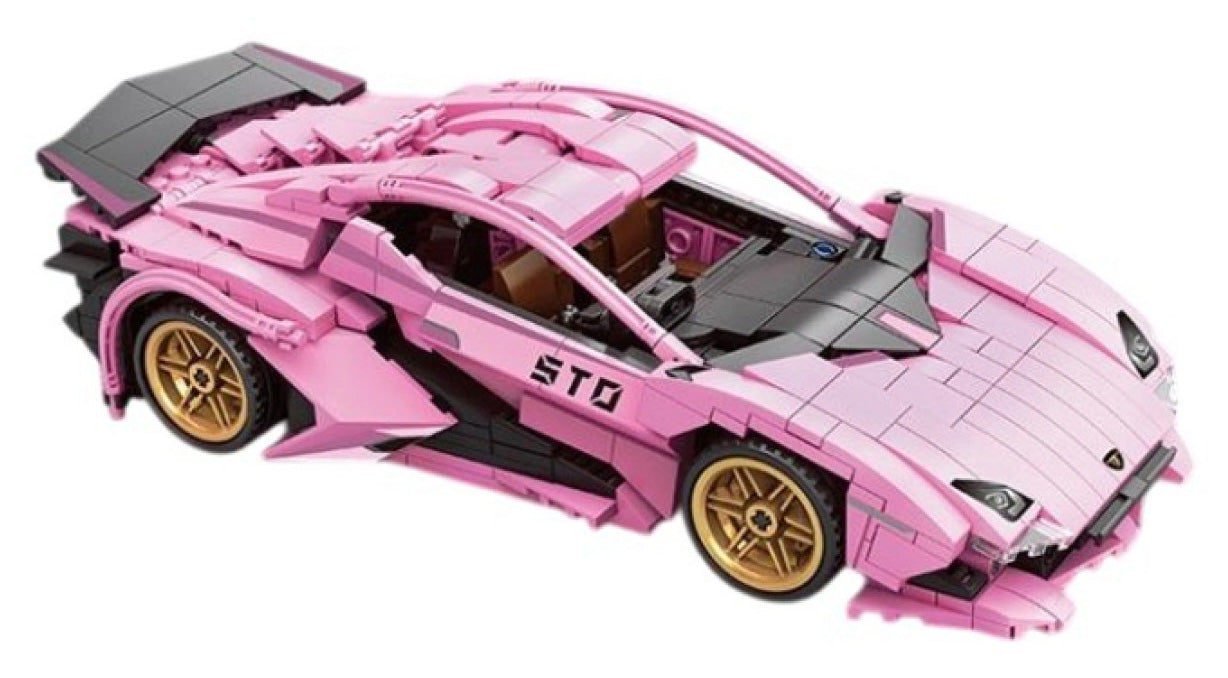 Rozā sporta auto klucīšu komplekts 702 gab. (Pull Back)