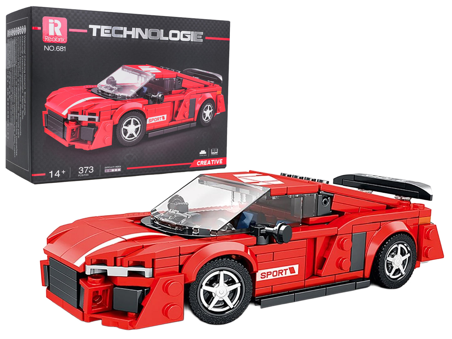 Sarkanas sporta automašīnas klucīšu komplekts (373 gab.)