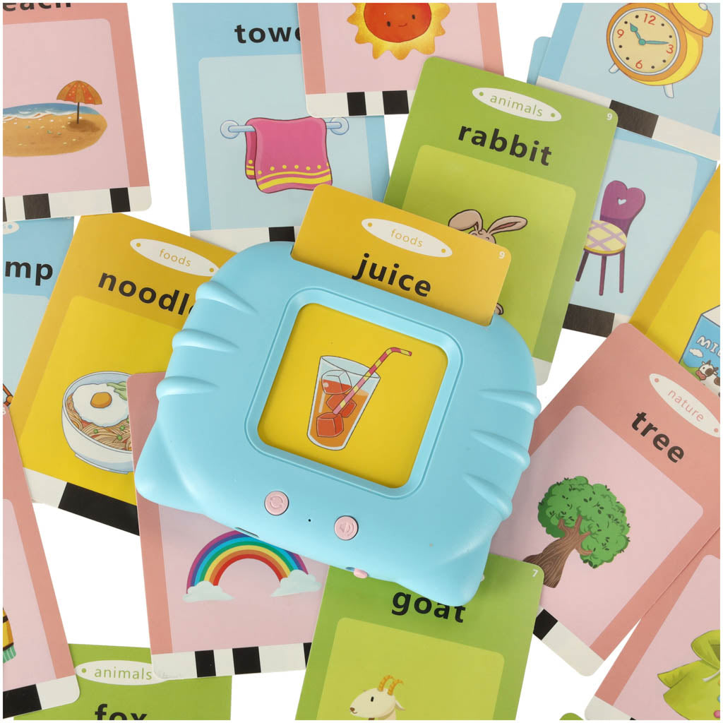 Interaktīvs kartīšu lasītājs bērniem – angļu valodas apguvei (100 divpusējas kartītes)Rozā/zils