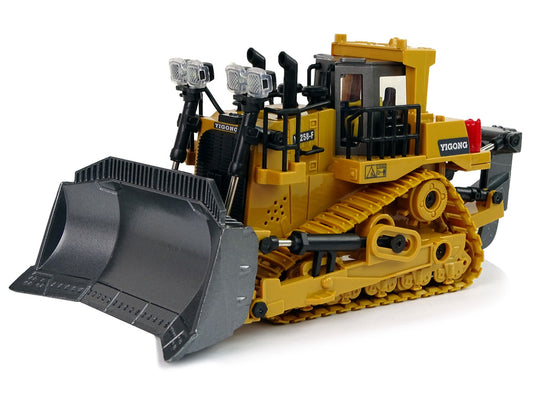Rotaļu buldozers  detalizētā izskatā realistisks uz balta fona