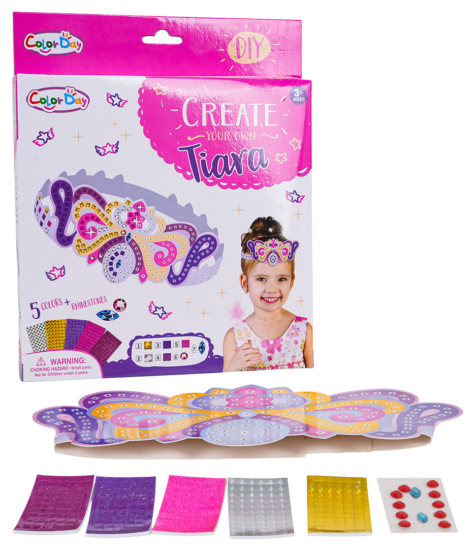 DIY tiāras komplekts bērniem — kartona kronis, uzlīmes un kristāli