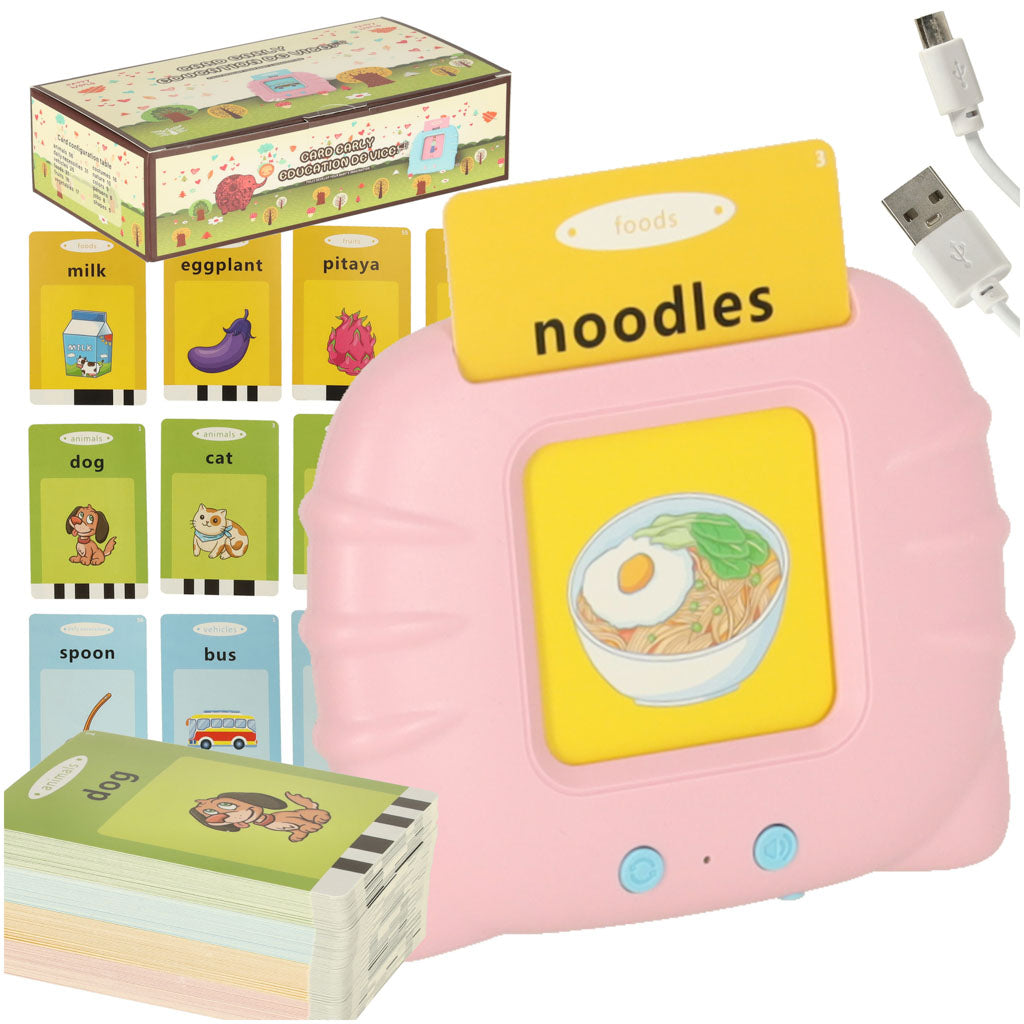 Interaktīvs kartīšu lasītājs bērniem – angļu valodas apguvei (100 divpusējas kartītes)Rozā/zils