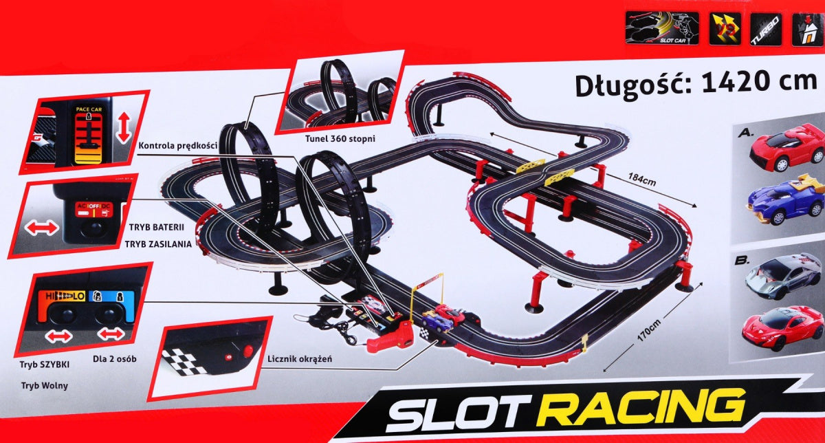 14 metru gara SACENSĪBU TRASE (1:43) + 2 īpaši ātras automašīnas