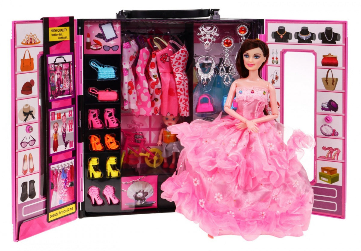BEAUTY GIRL leļļu drēbju skapis + lelles, drēbes, aksesuāri