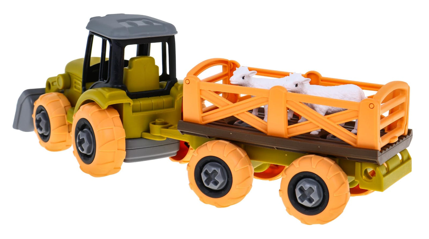 Izjaucams traktors ar kausu, piekabi, skrūvgriezi, 2 aitiņām