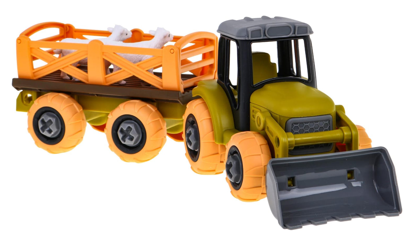 Izjaucams traktors ar kausu, piekabi, skrūvgriezi, 2 aitiņām