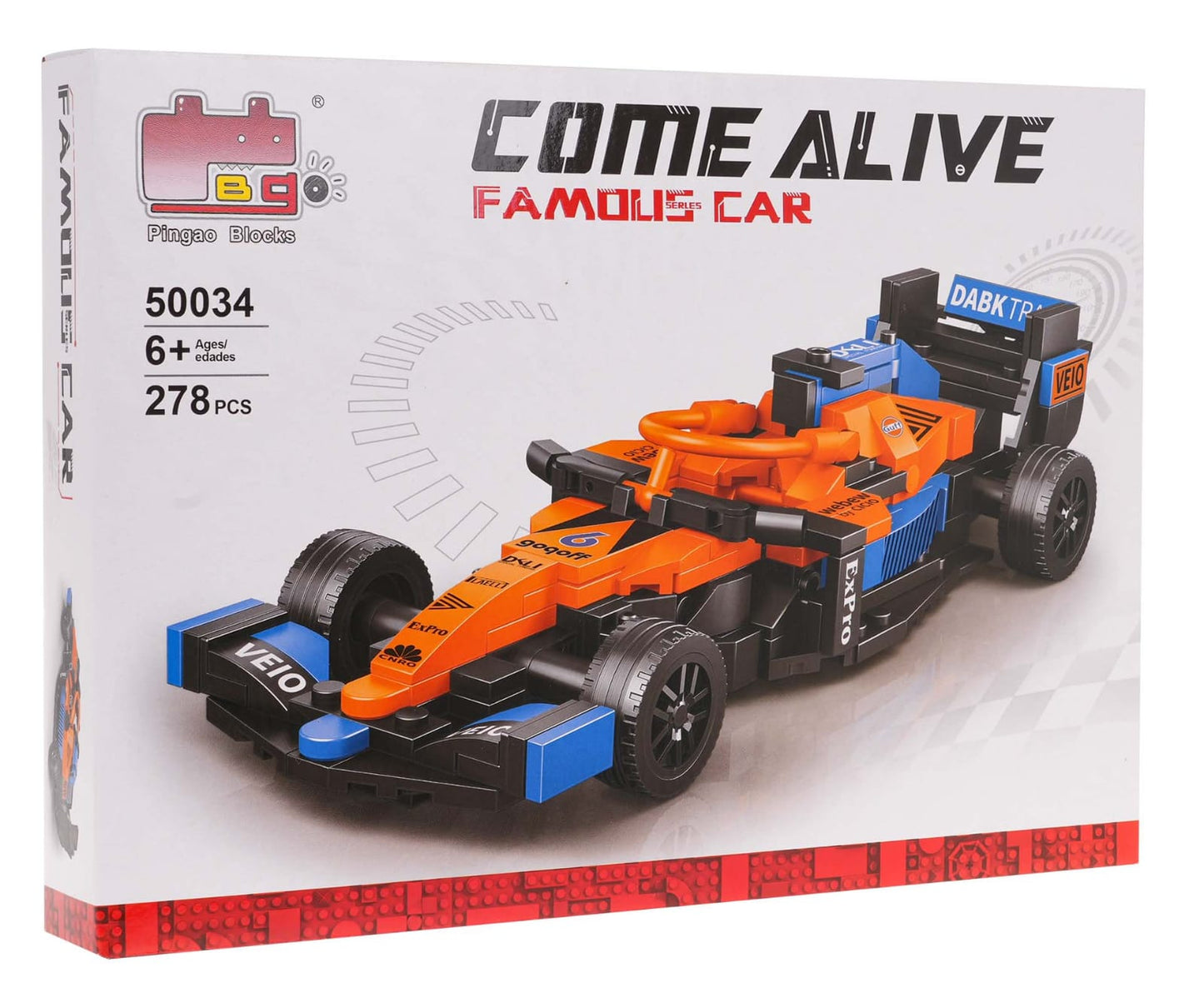 Sacīkšu auto konstruktors Bolid F1  Block Set Orange, 278 detaļas