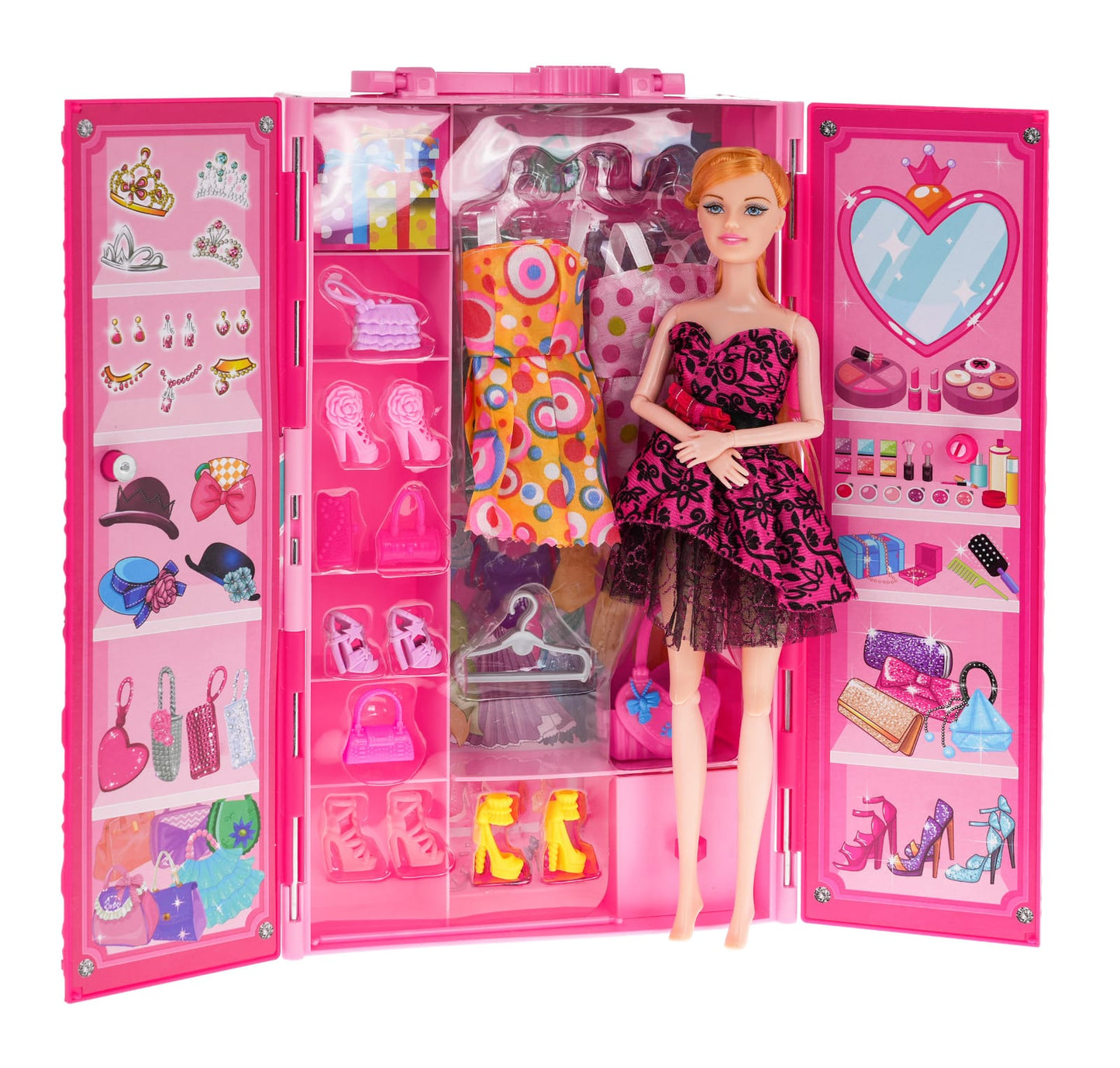 BEAUTY GIRL DREAM WARDROBE leļļu drēbju skapis + lelles, drēbes, aksesuāri