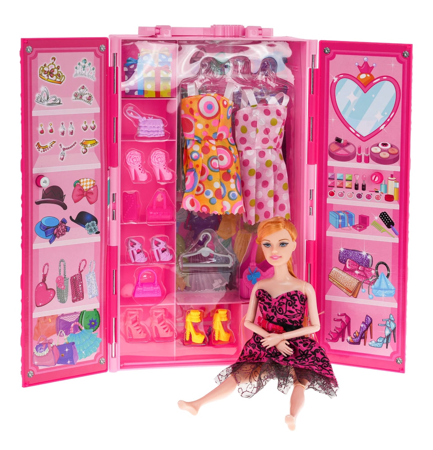 BEAUTY GIRL DREAM WARDROBE leļļu drēbju skapis + lelles, drēbes, aksesuāri