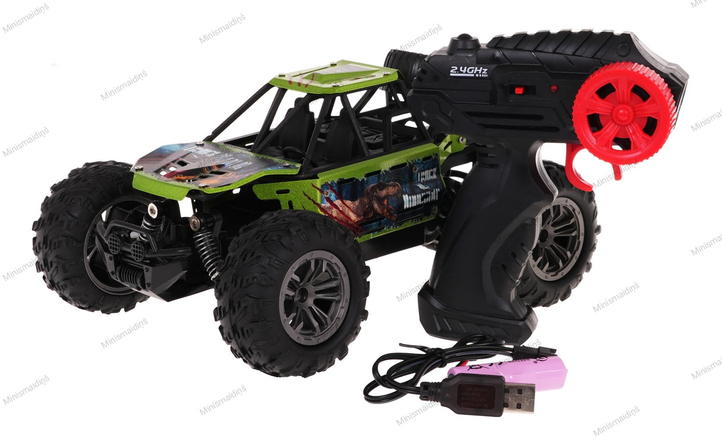 Metāla bezceļu, klinšu kāpējs džips DINO Crawler 1:18 R/C, ar 2,4 GHz tālvadības pulti, zaļš