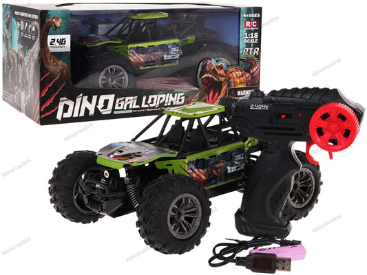 Metāla bezceļu, klinšu kāpējs džips DINO Crawler 1:18 R/C, ar 2,4 GHz tālvadības pulti, zaļš