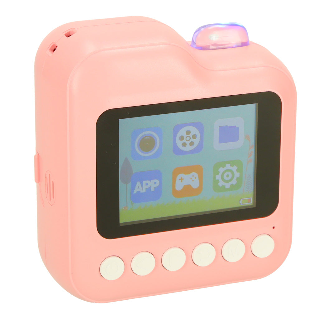 Bērnu instant kamera ar termoprinteri, video un spēlēm (rozā/balta) + 32GB karte