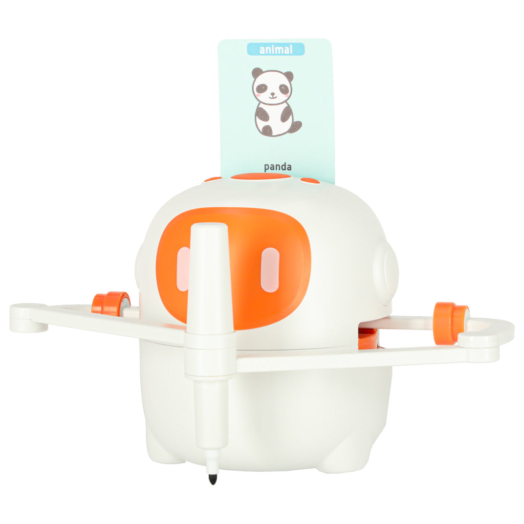 Zīmēšanas robots bērniem ar 100 kartītēm un flomāsteriem, balts/oranžs (3+)