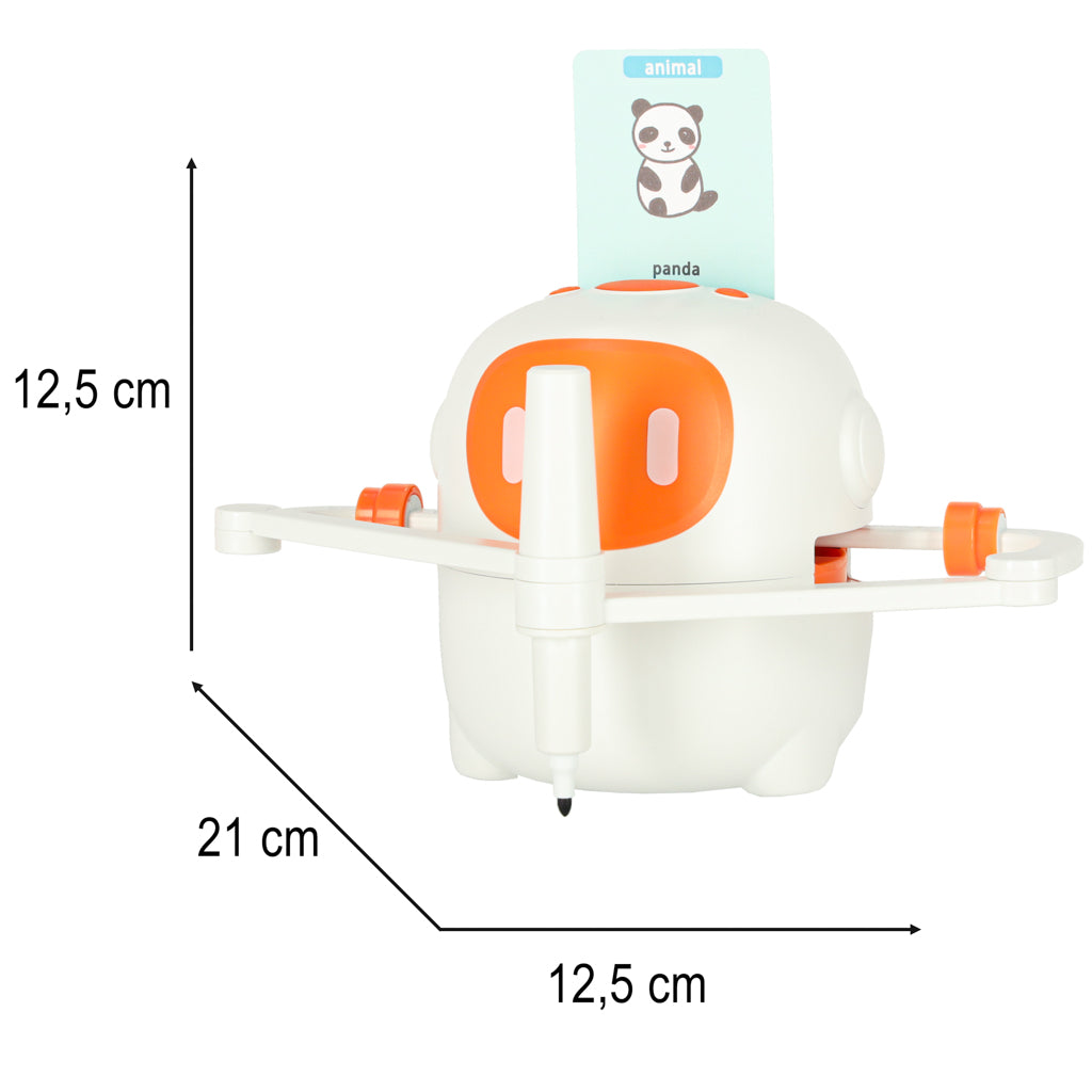 Zīmēšanas robots bērniem ar 100 kartītēm un flomāsteriem, balts/oranžs (3+)