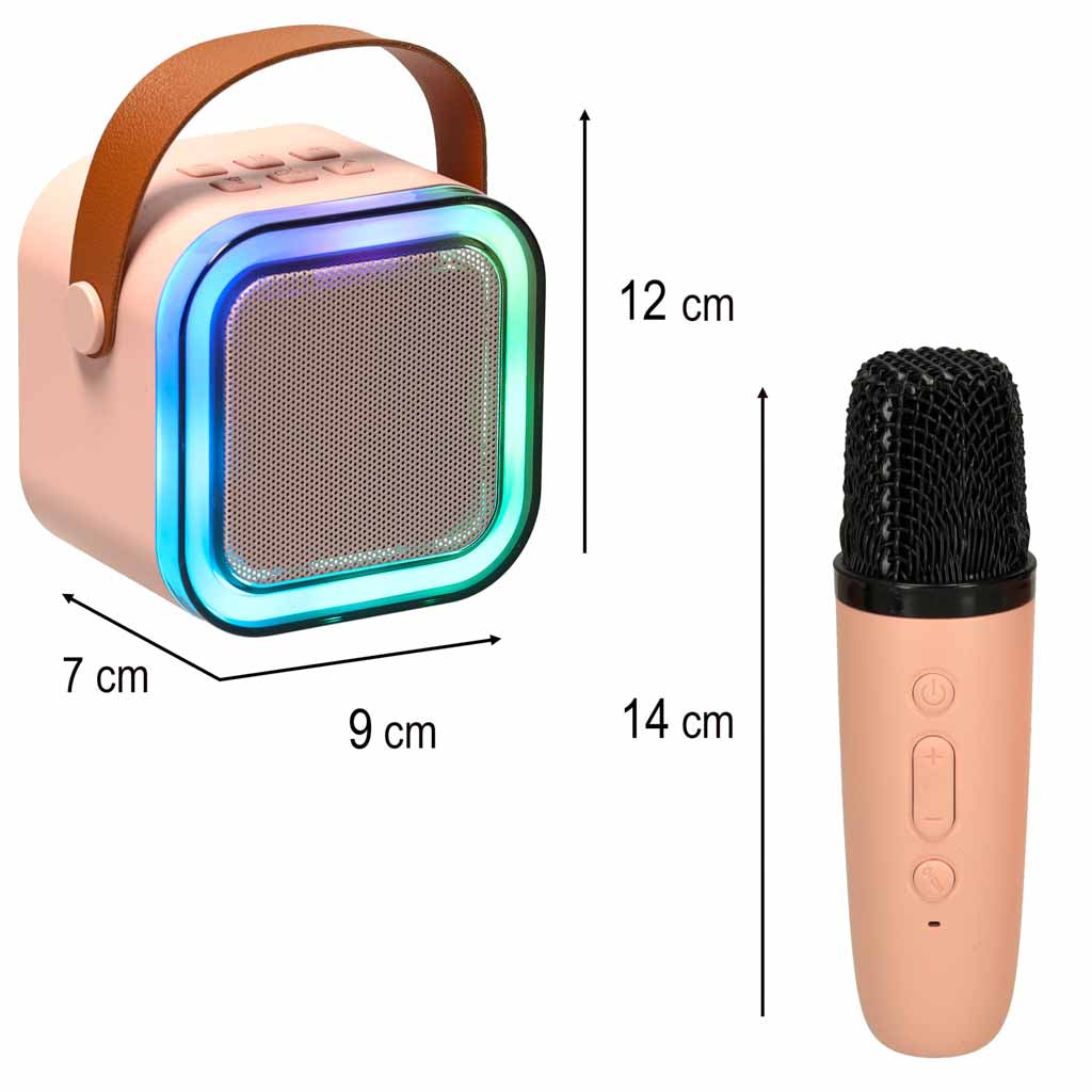 Rozā Bluetooth karaoke skaļrunis ar 2 bezvadu mikrofoniem un RGB gaismām