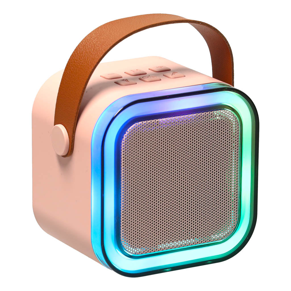 Rozā Bluetooth karaoke skaļrunis ar 2 bezvadu mikrofoniem un RGB gaismām