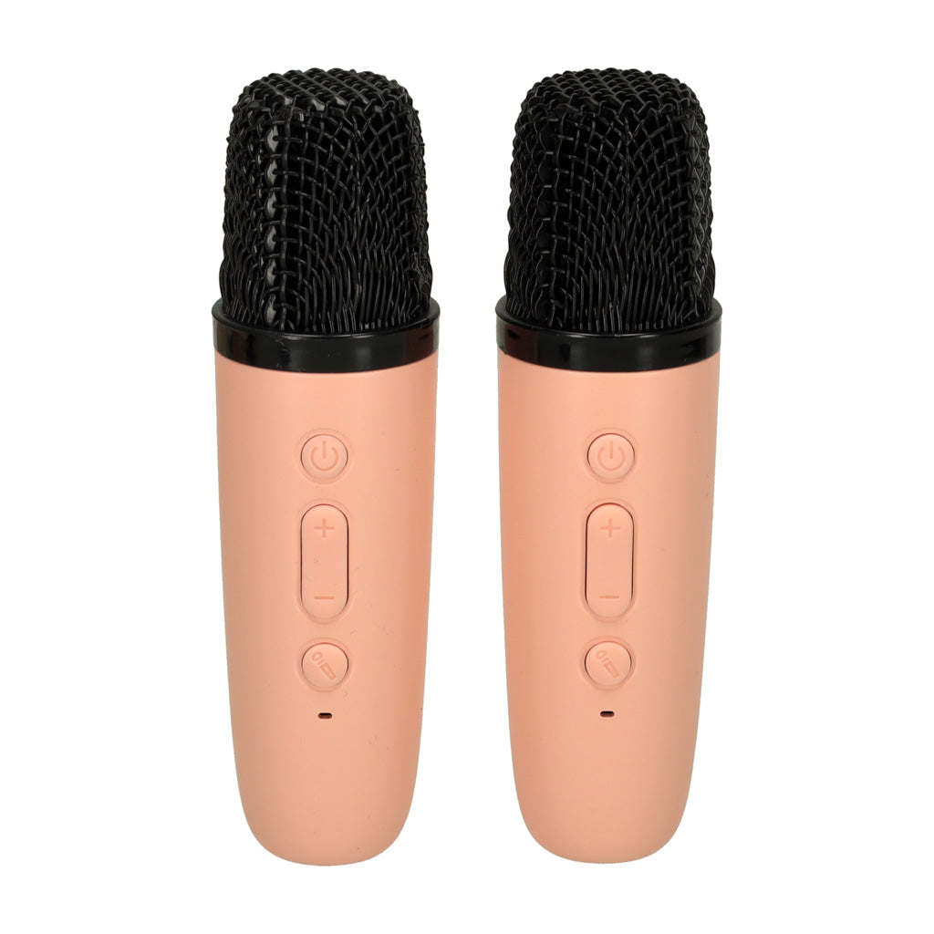 Rozā Bluetooth karaoke skaļrunis ar 2 bezvadu mikrofoniem un RGB gaismām