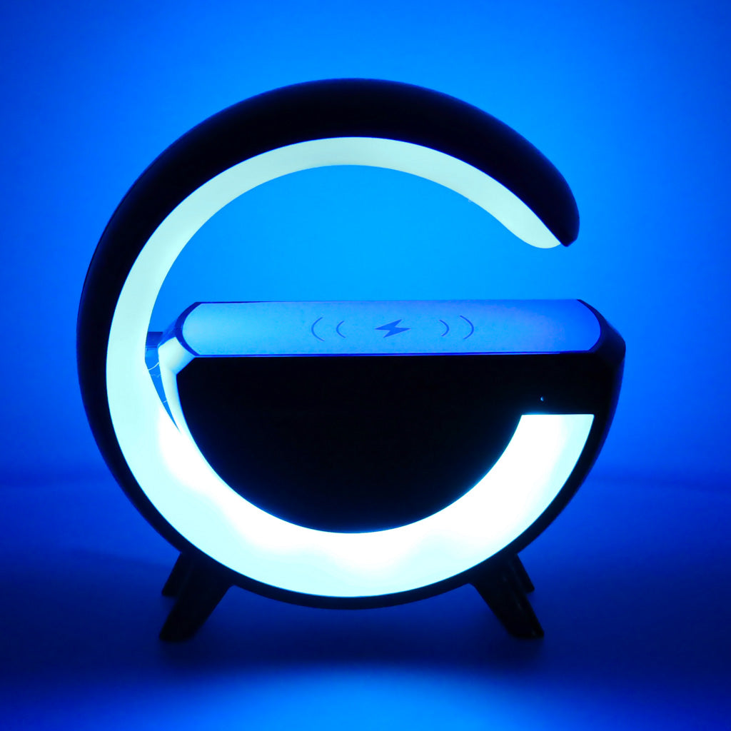 Multifunkcionāla LED lampa ar Bluetooth skaļruni, FM radio un bezvadu lādētāju (melna)