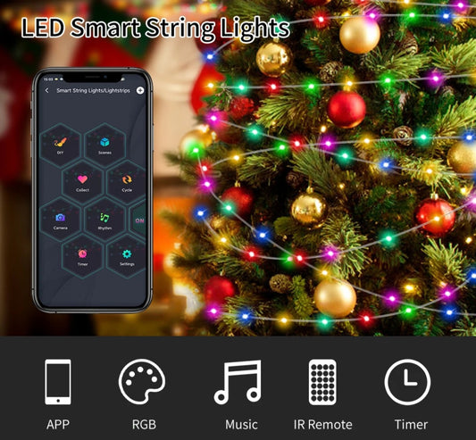 LED viedās Bluetooth Ziemassvētku lampiņas ar aplikāciju, 10 m , RGB, USB