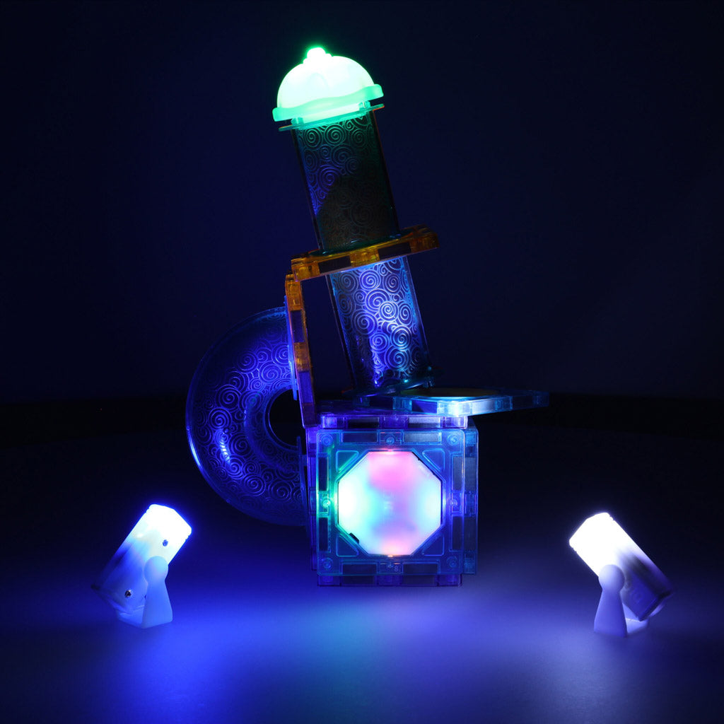 Magnētisko klucīšu bumbu trase ar apgaismojumu 49 gab.