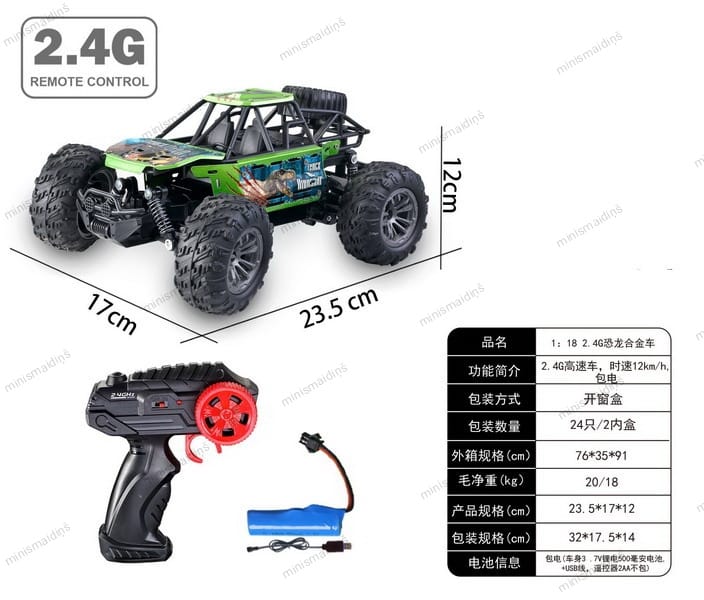 Metāla bezceļu, klinšu kāpējs džips DINO Crawler 1:18 R/C, ar 2,4 GHz tālvadības pulti, zaļš