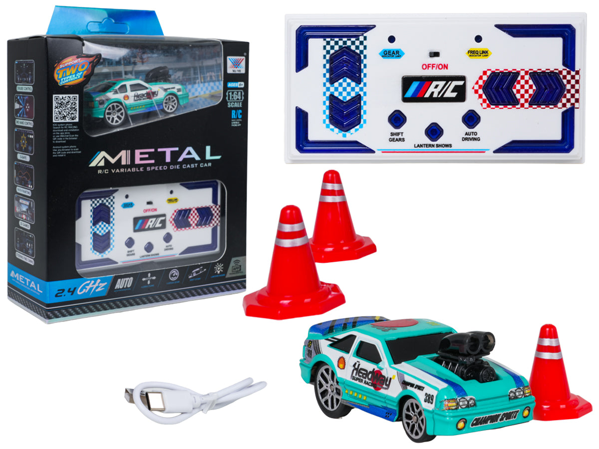 Mini RC Drift auto HEADWAY 1:64 ar metāla korpusu 2.4 GHz pulti APP vadību un konusiem