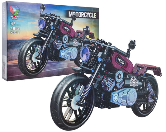 Motocikla klucīšu komplekts 469 detaļas, melns un bordo motocikla modelis ar gumijas riepām