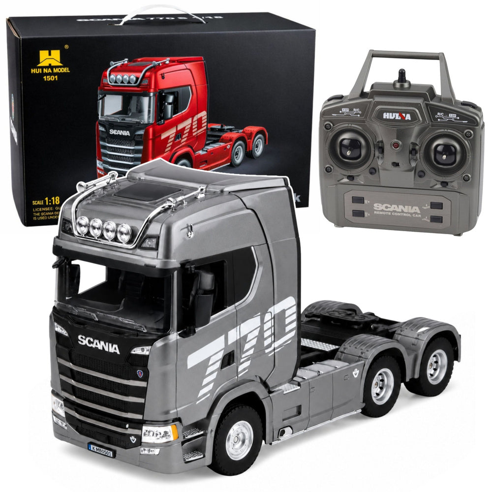 Pelēks RC Scania 770S Huina 1501 vilcējs 1:18 ar tālvadības pulti