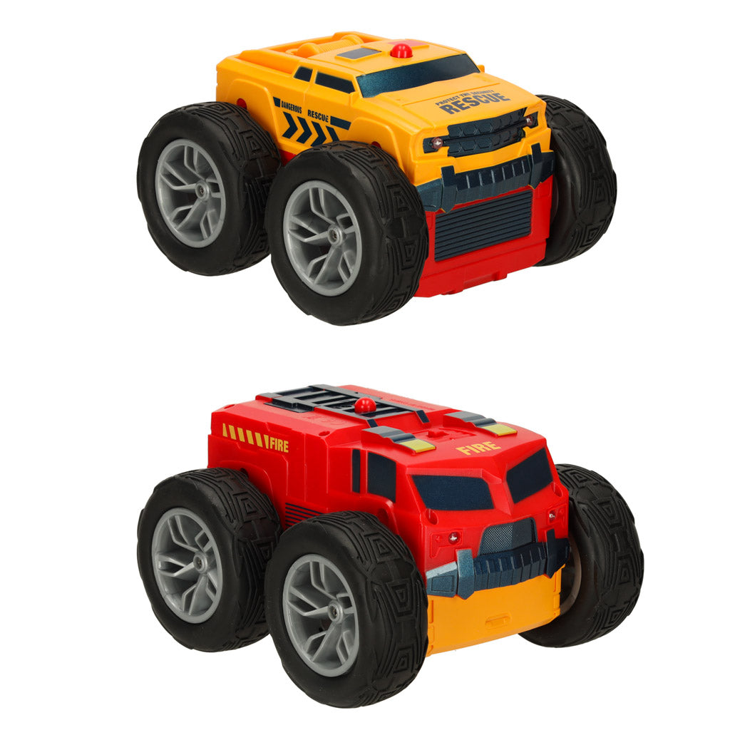 Revolt divpusēja RC triku automašīna 2-in-1 – ugunsdzēsēju un glābšanas auto
