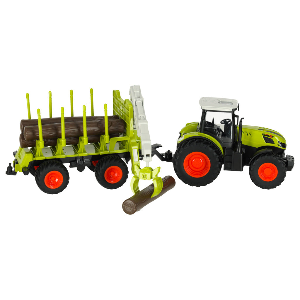 RC traktors ar piekabi un baļķu pacēlāju, 1:24 (2.4 GHz, gaismas/skaņas, 3+)