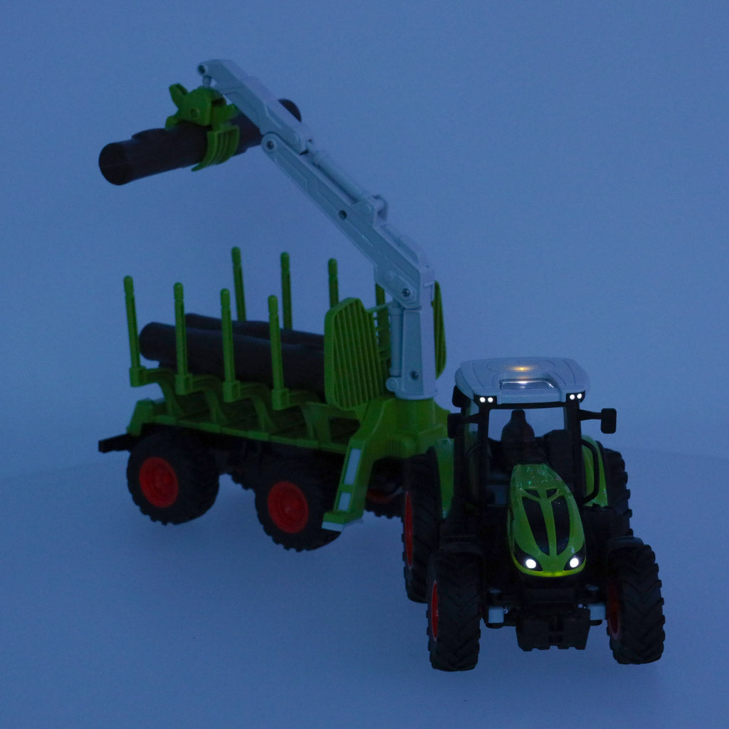 RC traktors ar piekabi un baļķu pacēlāju, 1:24 (2.4 GHz, gaismas/skaņas, 3+)