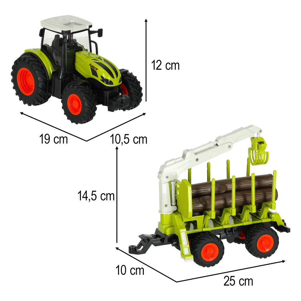 RC traktors ar piekabi un baļķu pacēlāju, 1:24 (2.4 GHz, gaismas/skaņas, 3+)
