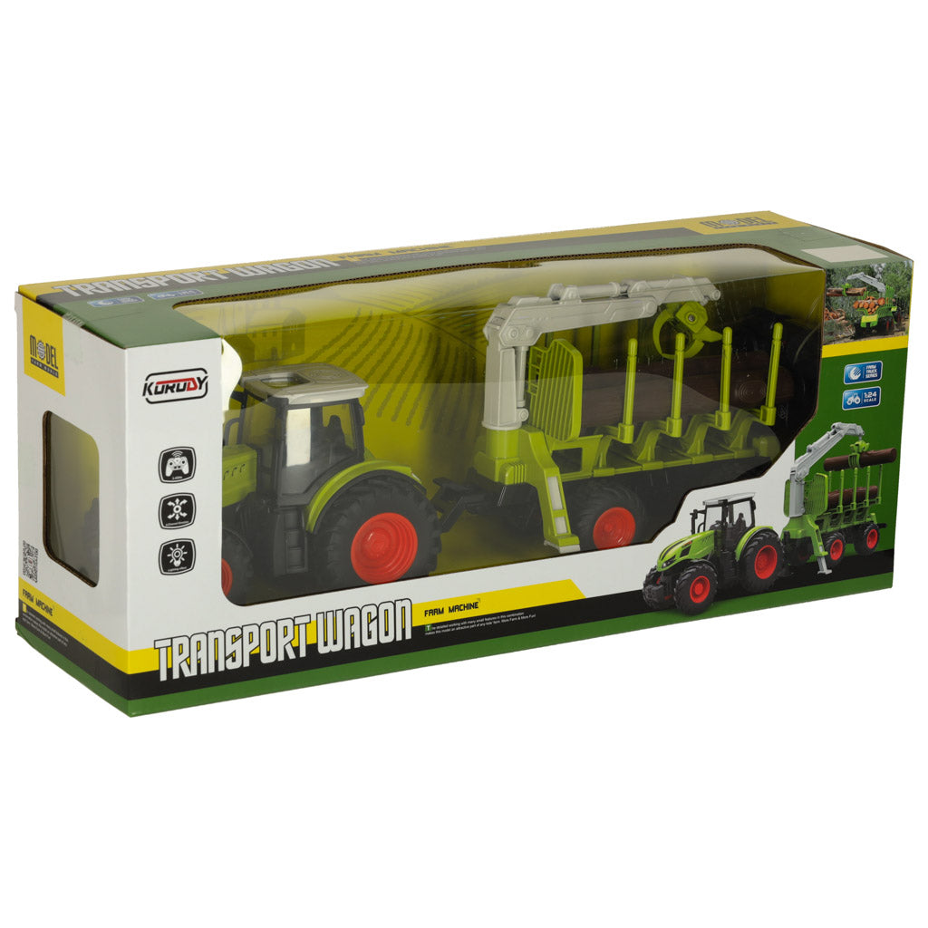 RC traktors ar piekabi un baļķu pacēlāju, 1:24 (2.4 GHz, gaismas/skaņas, 3+)