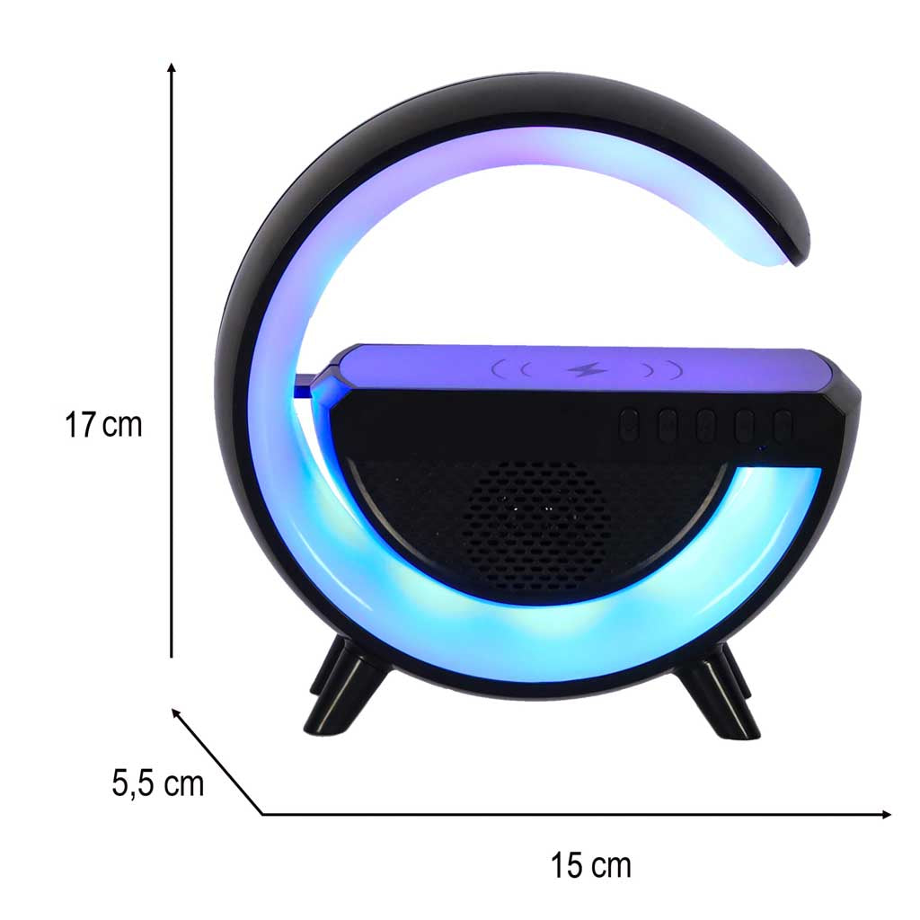 Multifunkcionāla LED lampa ar Bluetooth skaļruni, FM radio un bezvadu lādētāju (melna)