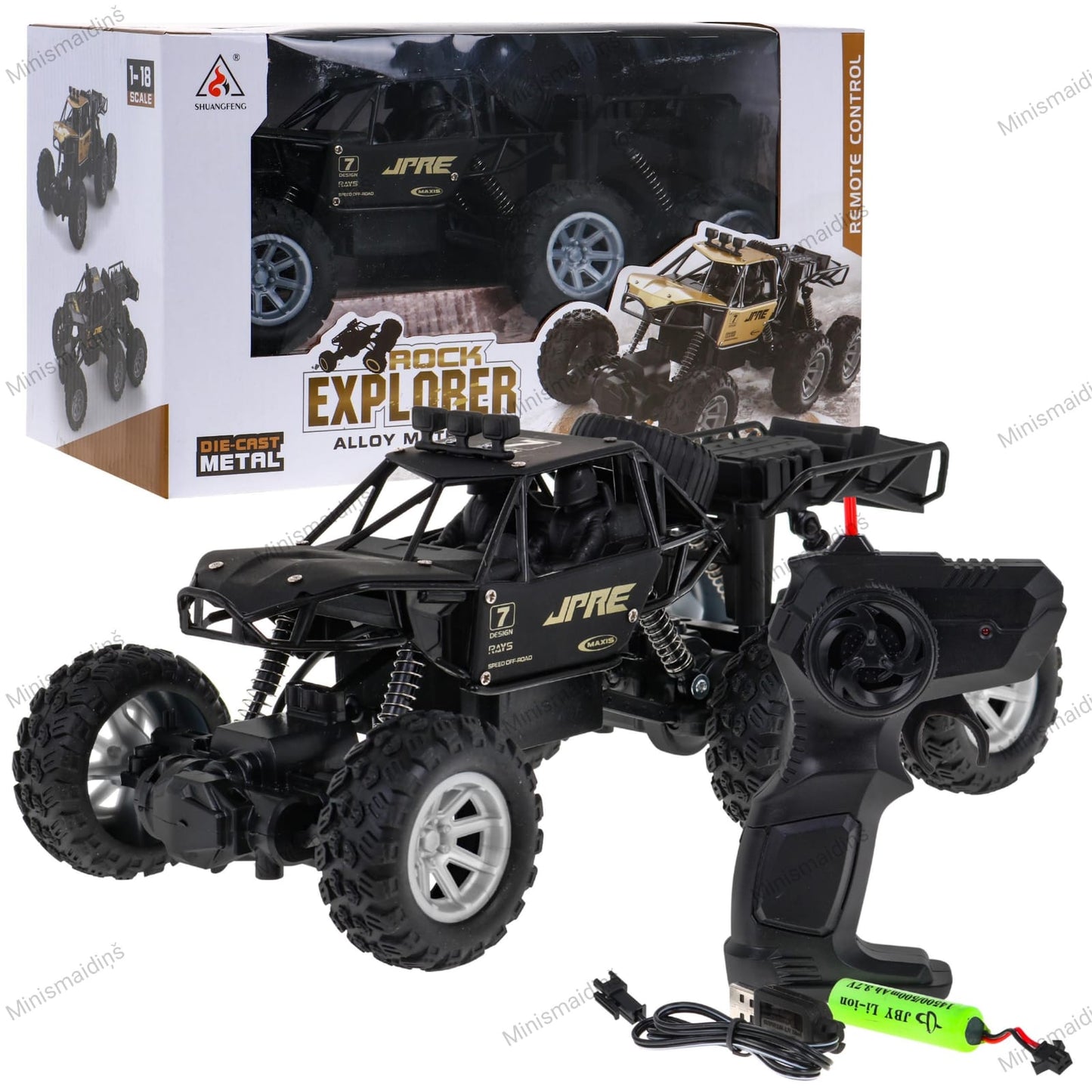 ROCK EXPLORER 4x4 metāla apvidus auto ar tālvadības pulti 27Mhz, melns