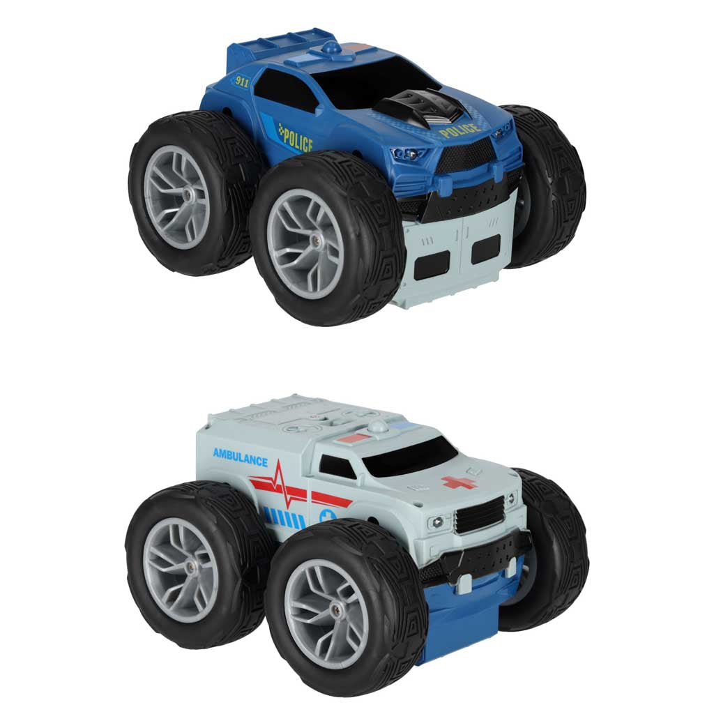 Revolt divpusēja RC triku automašīna 2-in-1 – ugunsdzēsēju un glābšanas auto