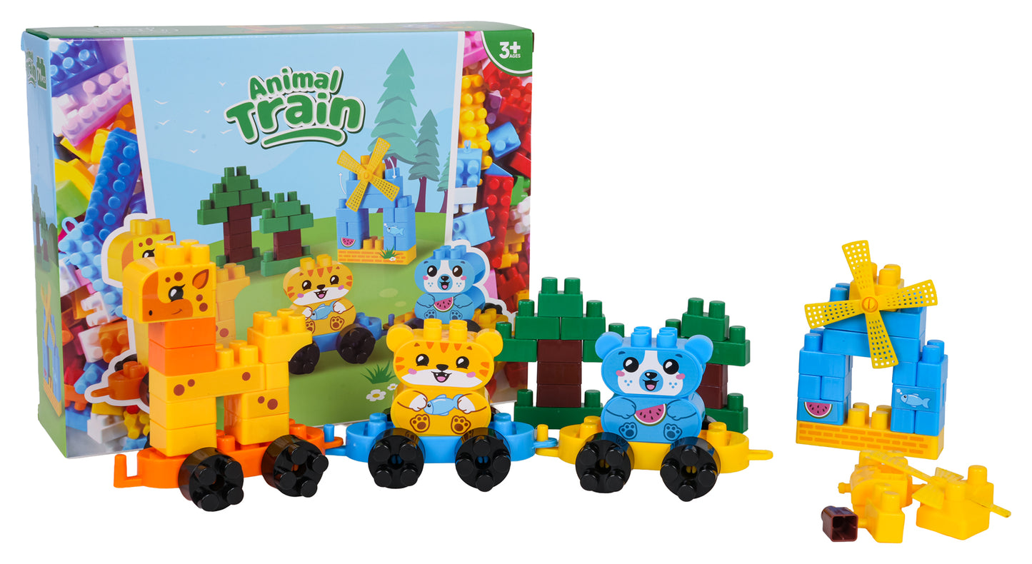 dzīvnieku vilcieniņa konstruktors ar žirafi, tīģerīti un lāci